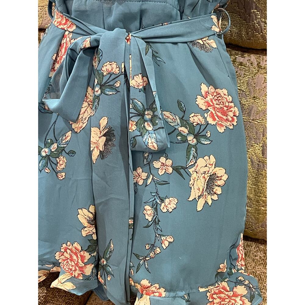 Forever 21 Teal Floral Romper Jumpsuit Women’s Size Small - Picture 6 of 6